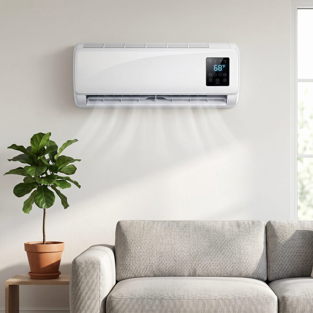 AerioQ wall-mounted AC in a modern living room